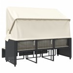 vidaXL Canapea de grădină 3 locuri baldachin/taburete negru, poliratan