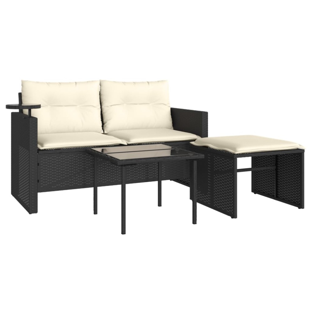 vidaXL Set mobilier de grădină cu perne, 3 piese, negru, poliratan