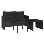 vidaXL Set mobilier de grădină cu perne, 3 piese, negru, poliratan vidaXL Set mobilier de grădină cu perne, 3 piese, negru, poliratan