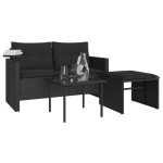 vidaXL Set mobilier de grădină cu perne, 3 piese, negru, poliratan vidaXL Set mobilier de grădină cu perne, 3 piese, negru, poliratan