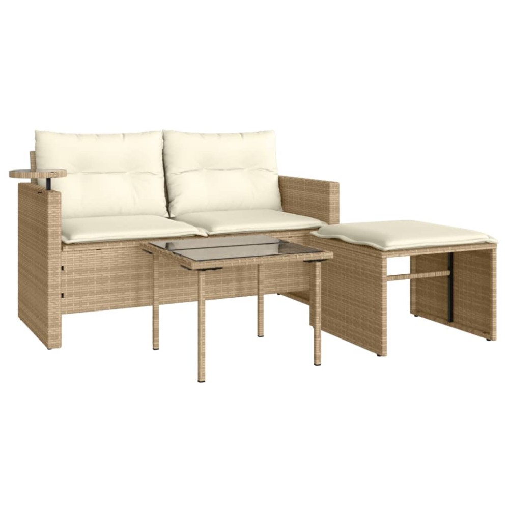 vidaXL Set canapele de grădină, 3 piese, cu perne, bej, poliratan