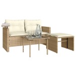 vidaXL Set canapele de grădină, 3 piese, cu perne, bej, poliratan vidaXL Set canapele de grădină, 3 piese, cu perne, bej, poliratan