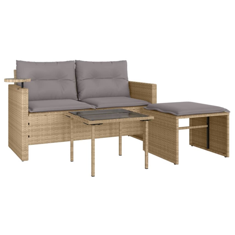 vidaXL Set canapele de grădină, 3 piese, cu perne, bej, poliratan