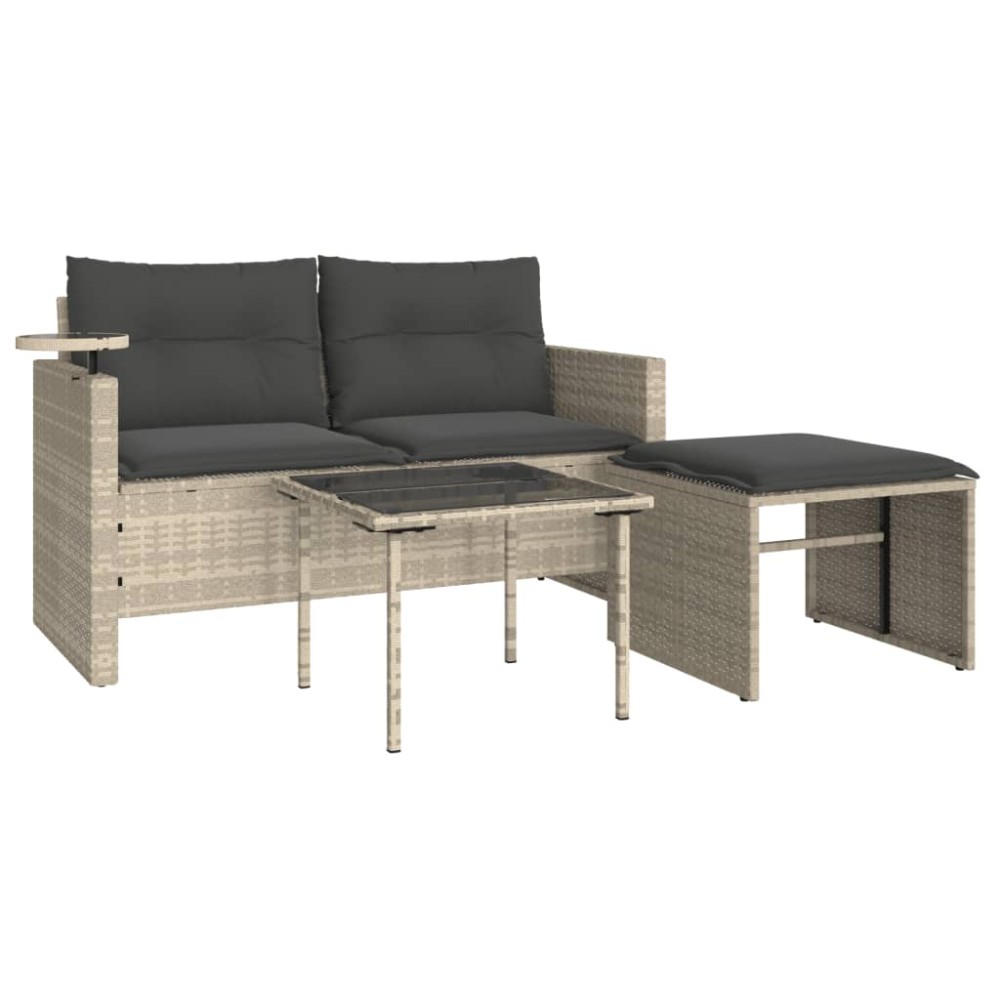 vidaXL Set canapele de grădină cu perne, 3 piese gri deschis poliratan
