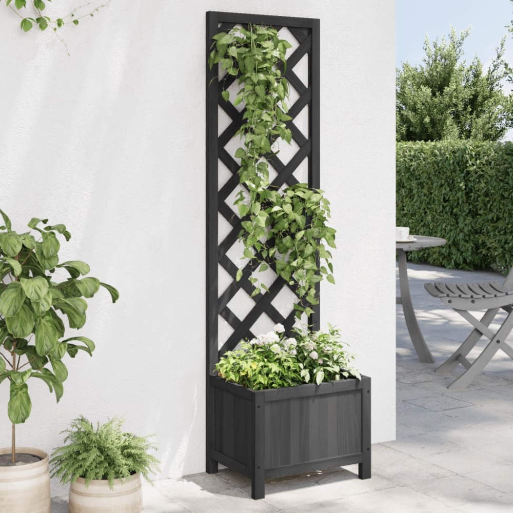 vidaXL Jardinieră cu spalier, negru, lemn masiv de brad