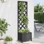 vidaXL Jardinieră cu spalier, negru, lemn masiv de brad