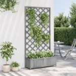 vidaXL Jardinieră cu spalier, gri, lemn masiv de brad vidaXL Jardinieră cu spalier, gri, lemn masiv de brad