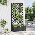 vidaXL Jardinieră cu spalier, negru, lemn masiv de brad