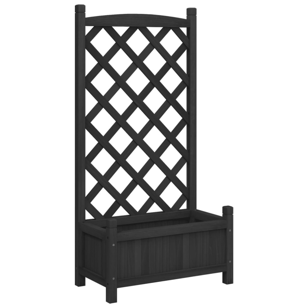vidaXL Jardinieră cu spalier, negru, lemn masiv de brad