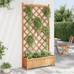 vidaXL Jardinieră cu spalier, maro, lemn masiv de brad