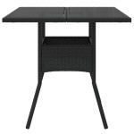 vidaXL Masă grădină cu blat din sticlă, negru, 80x80x75 cm, poliratan