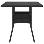 vidaXL Masă grădină cu blat din sticlă, negru, 80x80x75 cm, poliratan