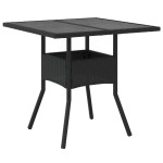 vidaXL Masă grădină cu blat din sticlă, negru, 80x80x75 cm, poliratan