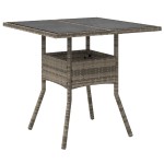 vidaXL Masă de grădină cu blat din sticlă, gri, 80x80x75 cm, poliratan vidaXL Masă de grădină cu blat din sticlă, gri, 80x80x75 cm, poliratan