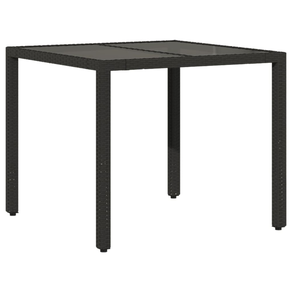 vidaXL Masă grădină cu blat din sticlă, negru, 90x90x75 cm, poliratan