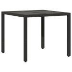 vidaXL Masă grădină cu blat din sticlă, negru, 90x90x75 cm, poliratan