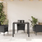 vidaXL Masă grădină cu blat din sticlă, negru, 90x90x75 cm, poliratan