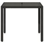 vidaXL Masă grădină cu blat din sticlă, negru, 90x90x75 cm, poliratan