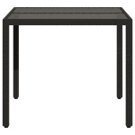 vidaXL Masă grădină cu blat din sticlă, negru, 90x90x75 cm, poliratan