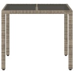 vidaXL Masă de grădină cu blat din sticlă, gri, 90x90x75 cm, poliratan vidaXL Masă de grădină cu blat din sticlă, gri, 90x90x75 cm, poliratan