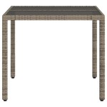 vidaXL Masă de grădină cu blat din sticlă, gri, 90x90x75 cm, poliratan vidaXL Masă de grădină cu blat din sticlă, gri, 90x90x75 cm, poliratan