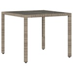vidaXL Masă de grădină cu blat din sticlă, gri, 90x90x75 cm, poliratan vidaXL Masă de grădină cu blat din sticlă, gri, 90x90x75 cm, poliratan