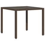 vidaXL Masă de grădină cu blat din sticlă, maro, 90x90x75cm, poliratan vidaXL Masă de grădină cu blat din sticlă, maro, 90x90x75cm, poliratan