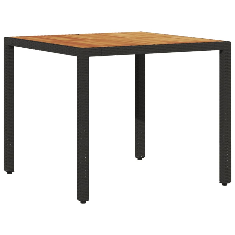 vidaXL Masă grădină, blat din lemn acacia, negru 90x90x75 cm poliratan