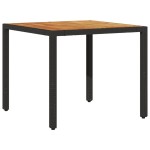 vidaXL Masă grădină, blat din lemn acacia, negru 90x90x75 cm poliratan