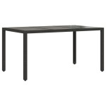 vidaXL Masă grădină cu blat din sticlă, negru, 150x90x75 cm, poliratan