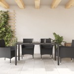 vidaXL Masă grădină cu blat din sticlă, negru, 150x90x75 cm, poliratan