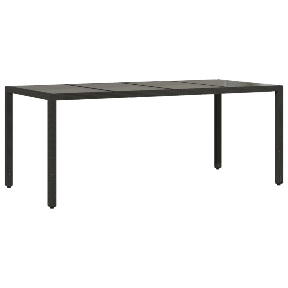 vidaXL Masă grădină cu blat din sticlă, negru, 190x90x75 cm, poliratan
