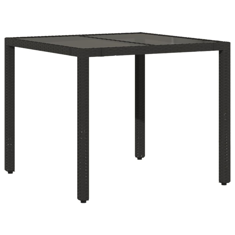 vidaXL Masă grădină cu blat din sticlă, negru, 90x90x75 cm, poliratan