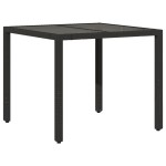 vidaXL Masă grădină cu blat din sticlă, negru, 90x90x75 cm, poliratan