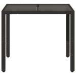 vidaXL Masă grădină cu blat din sticlă, negru, 90x90x75 cm, poliratan