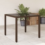 vidaXL Masă de grădină cu blat din sticlă, maro, 90x90x75cm, poliratan vidaXL Masă de grădină cu blat din sticlă, maro, 90x90x75cm, poliratan