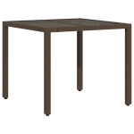 vidaXL Masă de grădină cu blat din sticlă, maro, 90x90x75cm, poliratan vidaXL Masă de grădină cu blat din sticlă, maro, 90x90x75cm, poliratan