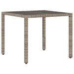 vidaXL Masă de grădină cu blat din sticlă, gri, 90x90x75 cm, poliratan vidaXL Masă de grădină cu blat din sticlă, gri, 90x90x75 cm, poliratan
