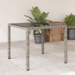 vidaXL Masă de grădină cu blat din sticlă, gri, 90x90x75 cm, poliratan vidaXL Masă de grădină cu blat din sticlă, gri, 90x90x75 cm, poliratan