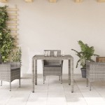 vidaXL Masă de grădină cu blat din sticlă, gri, 90x90x75 cm, poliratan vidaXL Masă de grădină cu blat din sticlă, gri, 90x90x75 cm, poliratan