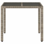 vidaXL Masă de grădină cu blat din sticlă, gri, 90x90x75 cm, poliratan vidaXL Masă de grădină cu blat din sticlă, gri, 90x90x75 cm, poliratan
