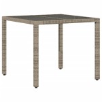 vidaXL Masă de grădină cu blat din sticlă, gri, 90x90x75 cm, poliratan vidaXL Masă de grădină cu blat din sticlă, gri, 90x90x75 cm, poliratan