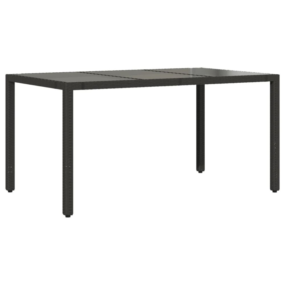 vidaXL Masă grădină cu blat din sticlă, negru, 150x90x75 cm, poliratan