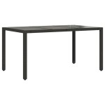 vidaXL Masă grădină cu blat din sticlă, negru, 150x90x75 cm, poliratan
