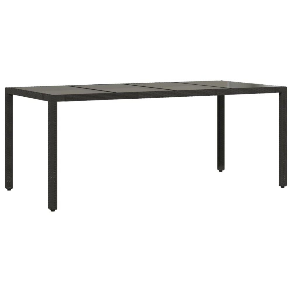 vidaXL Masă grădină cu blat din sticlă, negru, 190x90x75 cm, poliratan