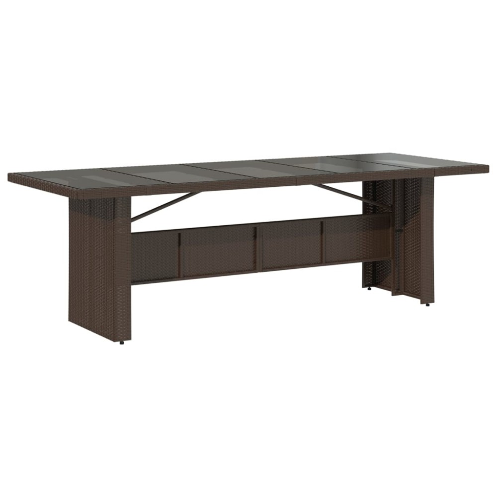 vidaXL Masă de grădină cu blat din sticlă maro 240x90x75 cm poliratan