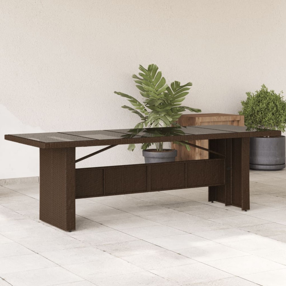 vidaXL Masă de grădină cu blat din sticlă maro 240x90x75 cm poliratan