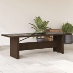 vidaXL Masă de grădină cu blat din sticlă maro 240x90x75 cm poliratan