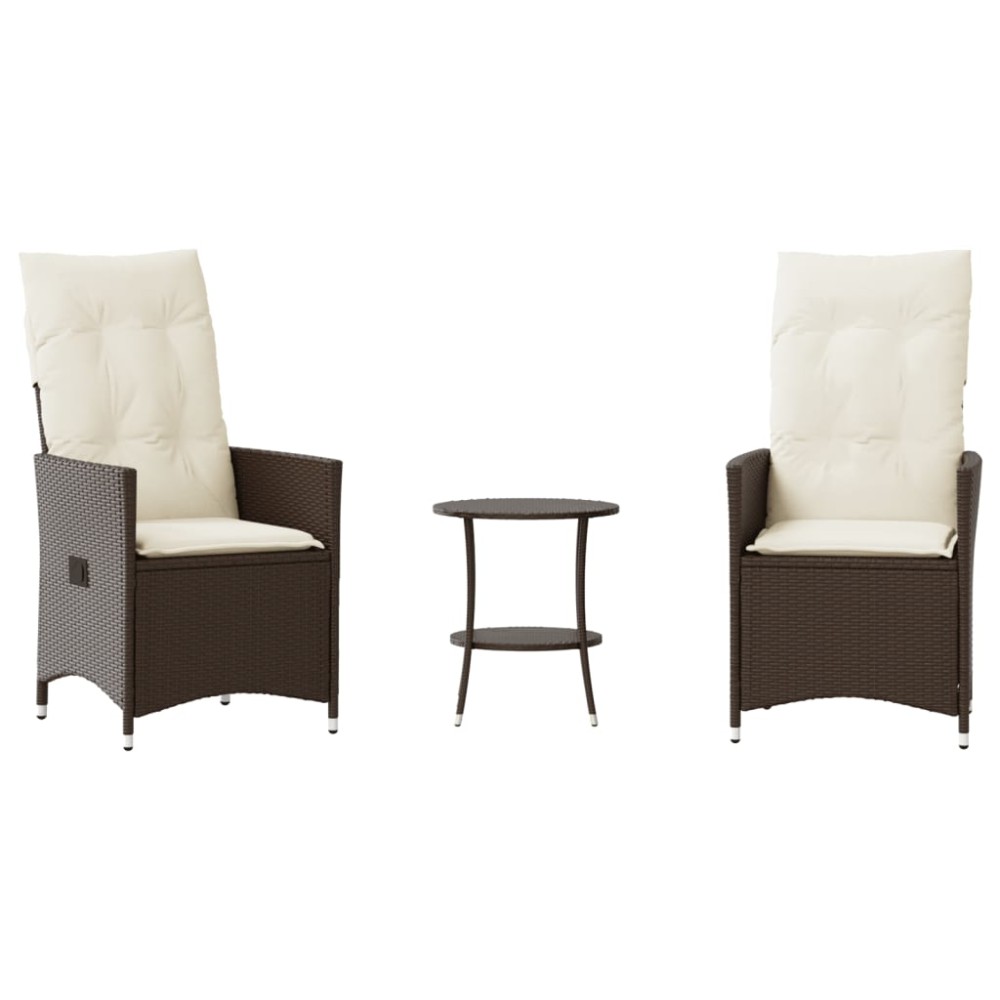 vidaXL Set bistro cu perne, 3 piese, maro, poliratan