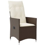 vidaXL Set bistro cu perne, 3 piese, maro, poliratan